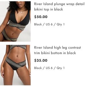 River Island Black Metallic Gold Plunge Wrap Bikini Set